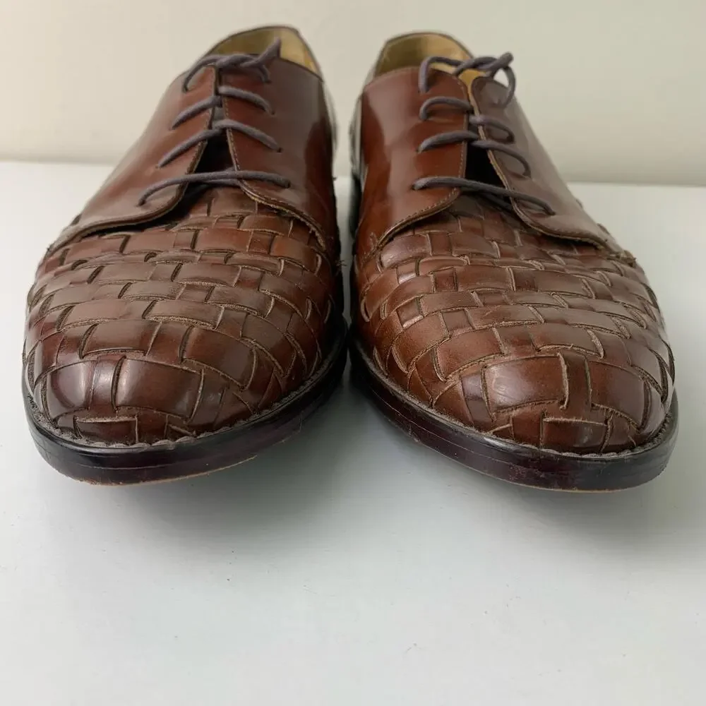 Johnston Murphy Brown Leather Oxford Dress Shoes Woven Leather Men's 8.5M
